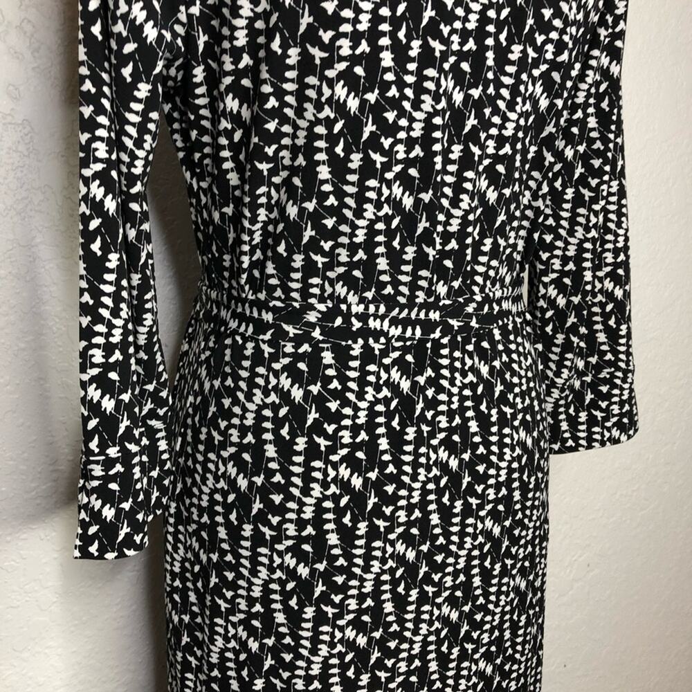 Brooks Brothers black white bird print faux wrap midi dress size Small - Picture 14 of 16